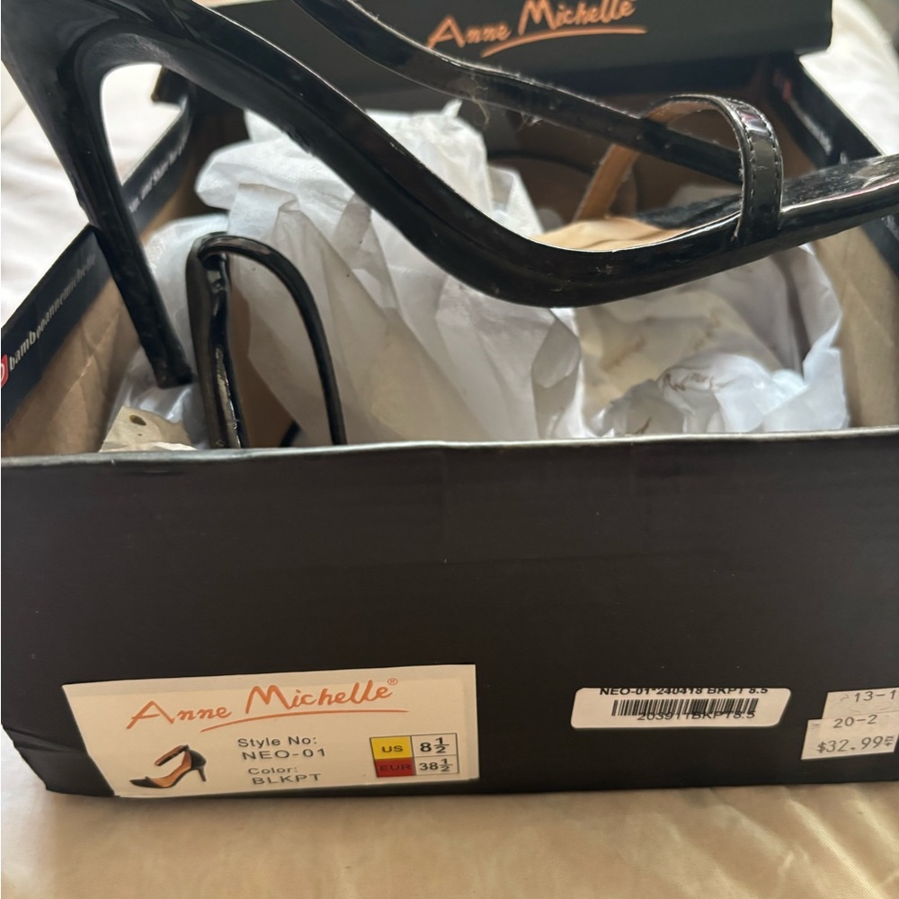 Anne Michelle Glossy Black Strappy Sandals